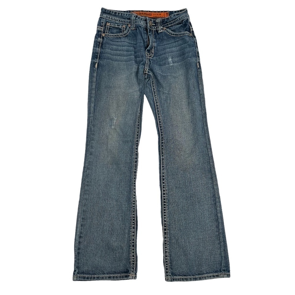 Rock & Roll Denim Cowboy Wide Leg Distressed Jeans Size 14 Women’s